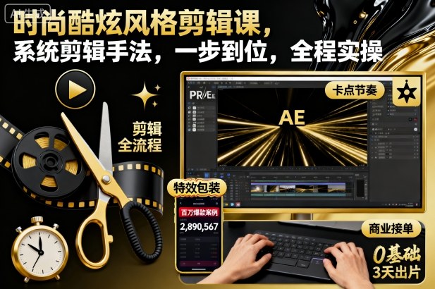 时尚酷炫风格剪辑课，系统剪辑手法，一步到位，全程实操-创米星球V8.1