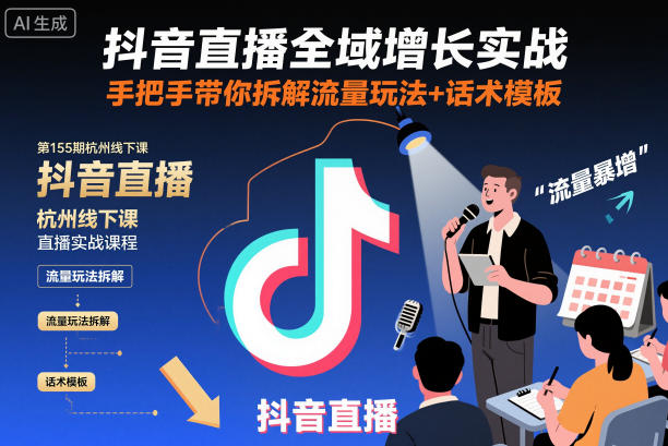 抖音直播全域增长实战第155期杭州线下课，手把手带你拆解流量玩法+话术模板-创米星球V8.1