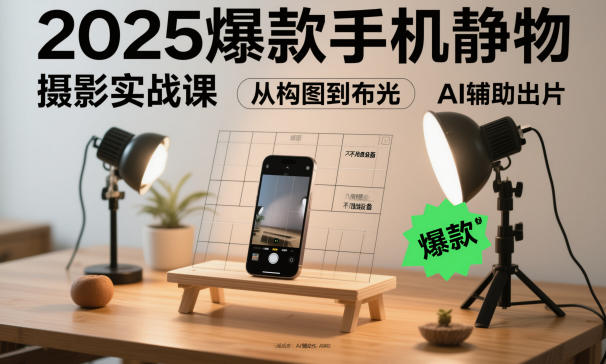 2025爆款手机静物摄影实战课，从构图到布光，不用贵设备，AI辅助出片-创米星球V8.1