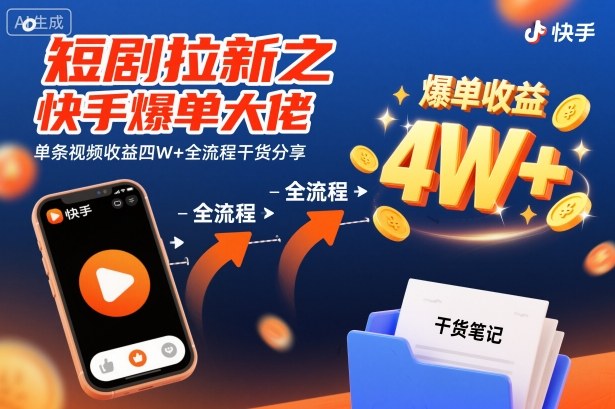 短剧拉新之快手爆单大佬单条视频收益四W+全流程干货分享-创米星球V8.1
