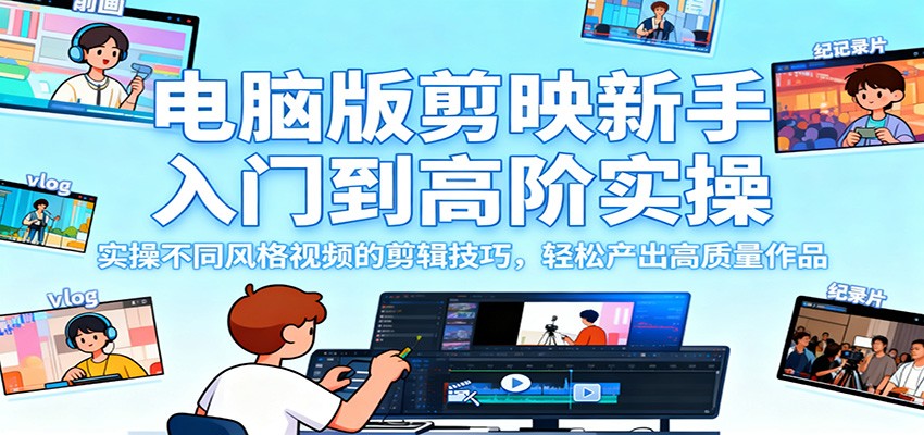 电脑版剪映新手入门到高阶实操，实操不同风格视频的剪辑技巧，轻松产出高质量作品-创米星球V8.1