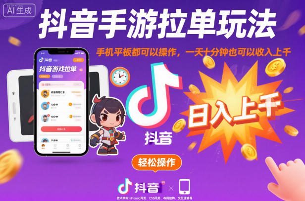 抖音手游拉单玩法，手机平板都可以操作，一天十分钟也可以收入上K【揭秘】-创米星球V8.1