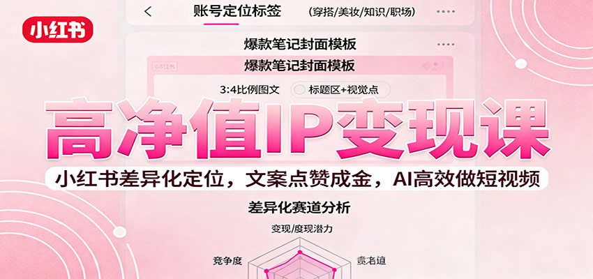 高净值IP变现课：小红书差异化定位，文案点赞成金， AI高效做短视频-创米星球V8.1