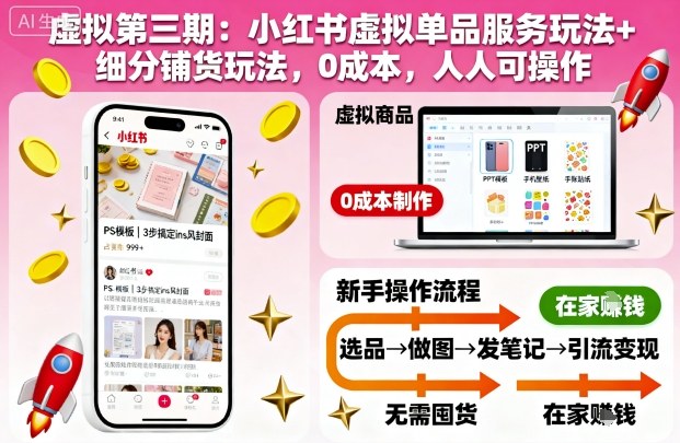虚拟第三期：小红书虚拟单品服务玩法+细分铺货玩法，0成本，人人可操作(更新)-创米星球V8.1