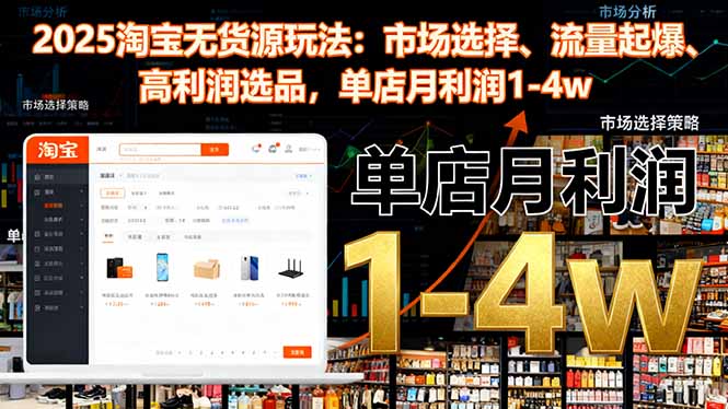 2025淘宝无货源玩法：市场选择、流量起爆、高利润选品，单店月利润1-4w-创米星球V8.1