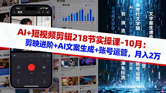 AI+短视频剪辑218节实操课-10月：剪映进阶+AI文案生成+账号运营，月入2万-创米星球V8.1
