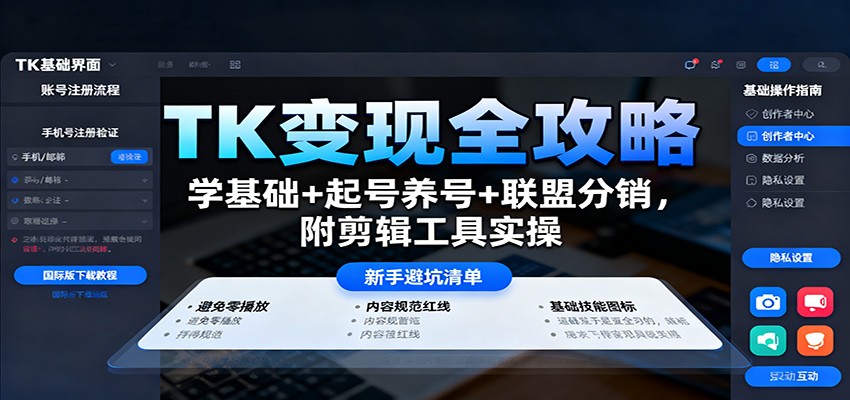 TK变现全攻略：学基础+起号养号+联盟分销，附剪辑工具实操-创米星球V8.1