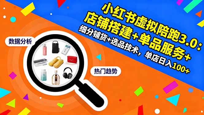 小红书虚拟陪跑3.0：店铺搭建+单品服务+细分铺货+选品技术，单店日入100+-创米星球V8.1