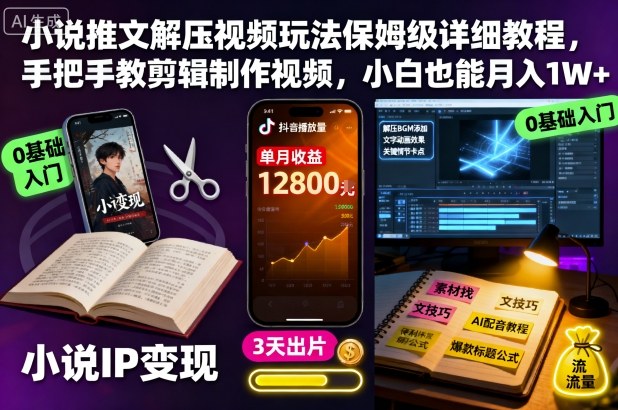 小说推文解压视频玩法保姆级详细教程，手把手教剪辑制作视频，小白也能月入1W+-创米星球V8.1