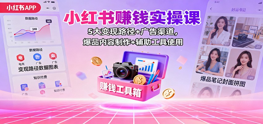 小红书赚钱实操课：5大变现路径+广告渠道，爆品内容制作+辅助工具使用-创米星球V8.1